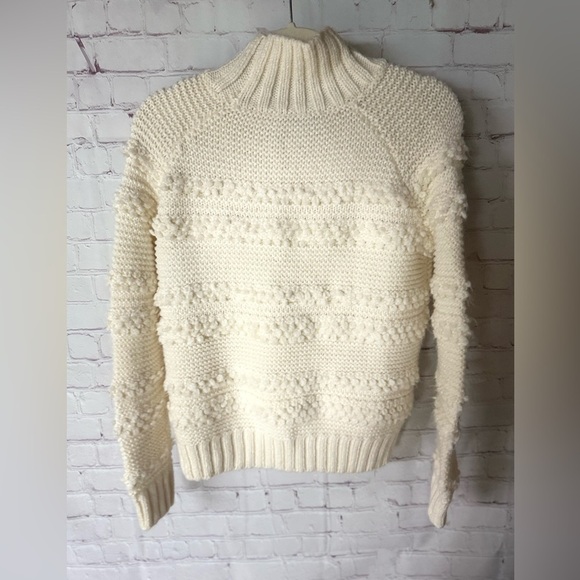 Magaschoni Cream Textured Mock Turtleneck Sweater – Chunky Knit Cozy Pullover XS - Picture 3 of 4